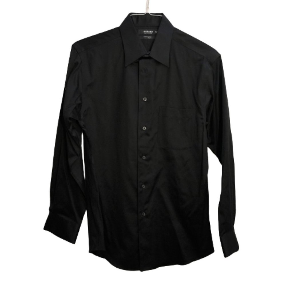 Murano Liquid Cotton XLA Slim-Fit Point-Collar Dress Shirt in Black Size 15 1/2